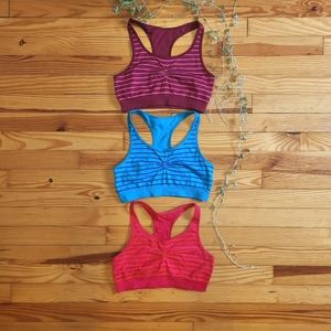 Aerie Striped Unpaded Sports Bra Bundle of 3: Blue, Burgundy, Pink - small